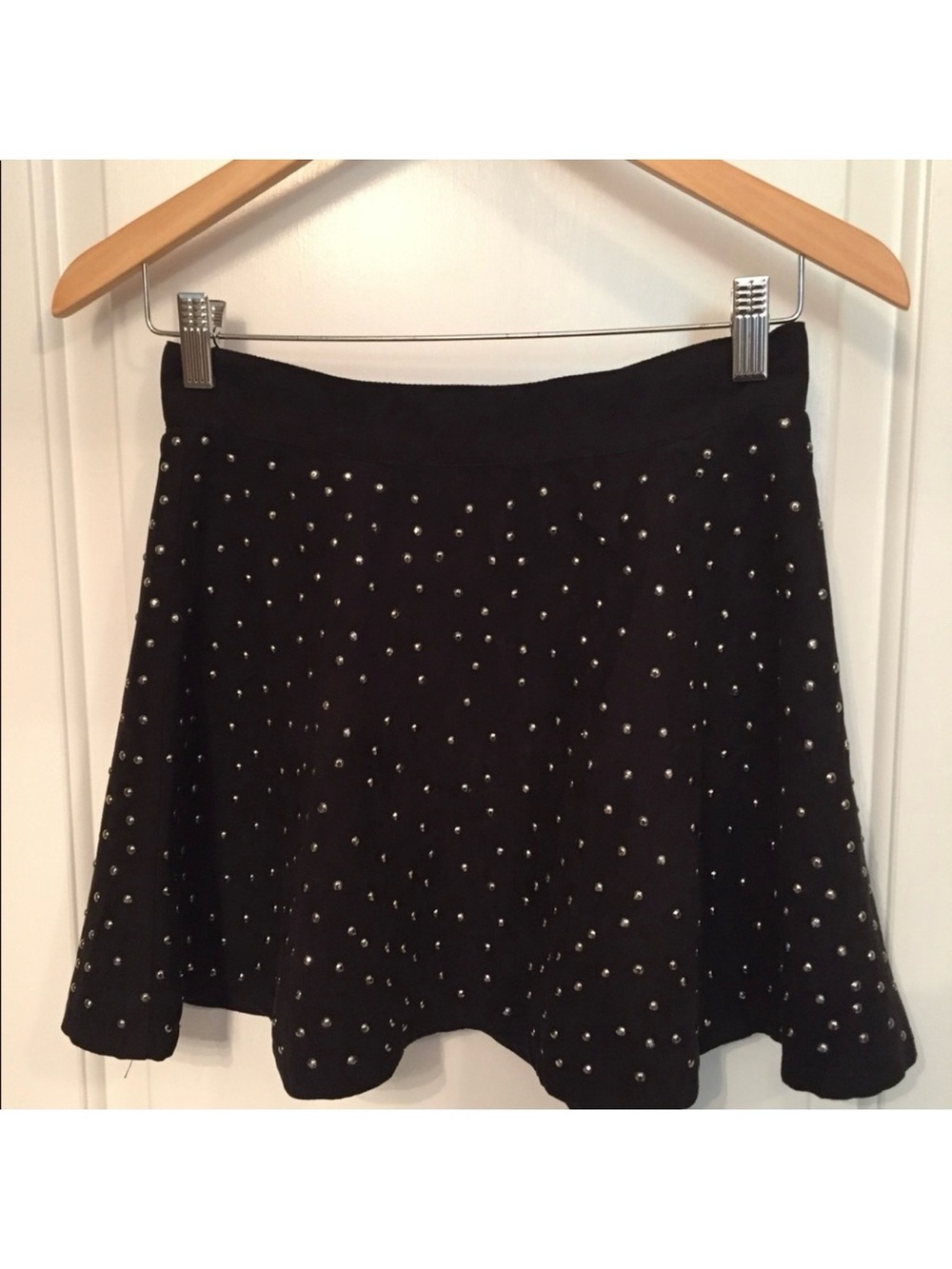 KIWI TUCKER SKIRT MINI BLACK STUDDED A-LINE FAUX SUEDE FEEL Size XS